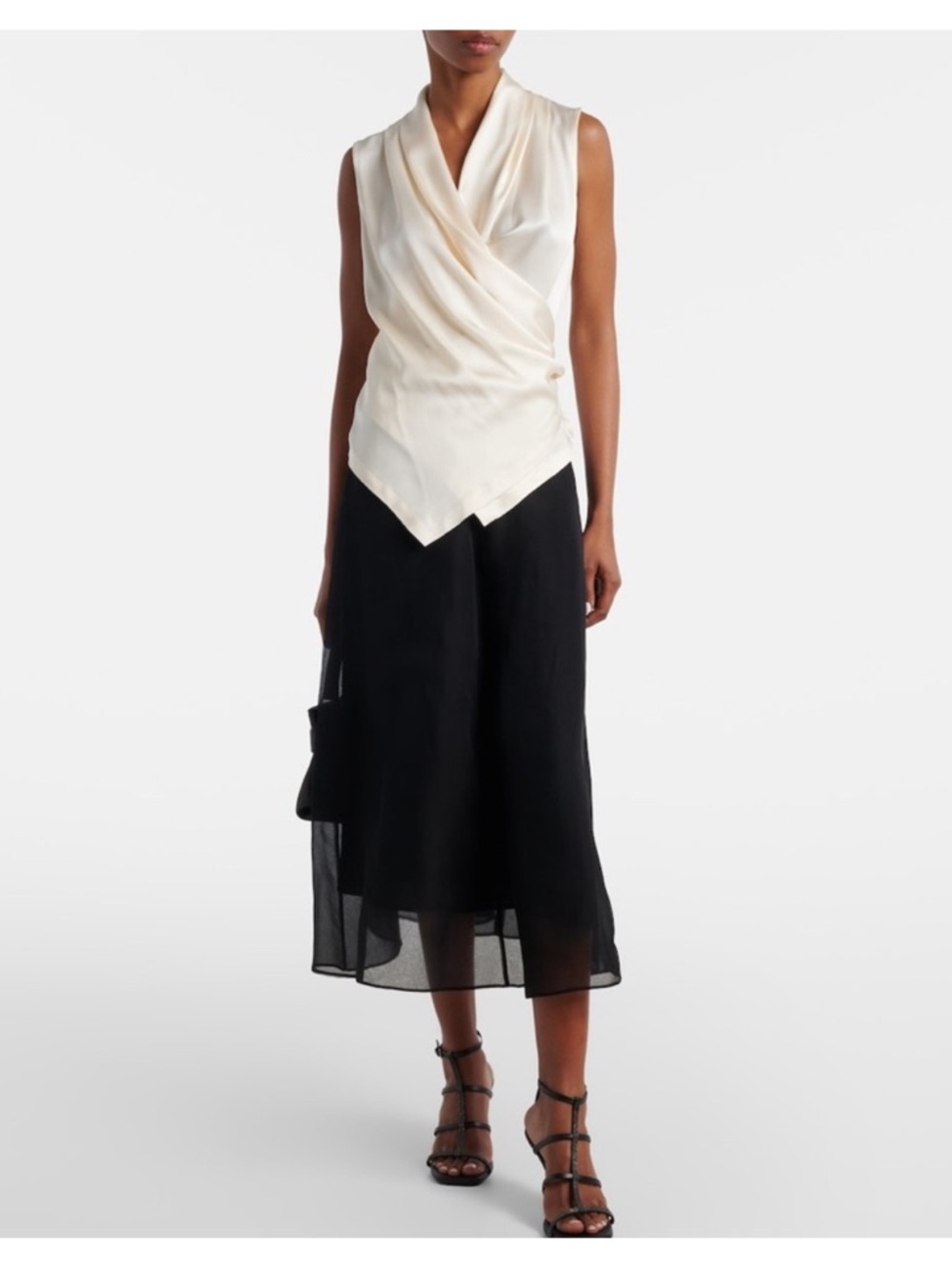 Ralph Lauren Cream Draped Sleeveless Wrap Blouse